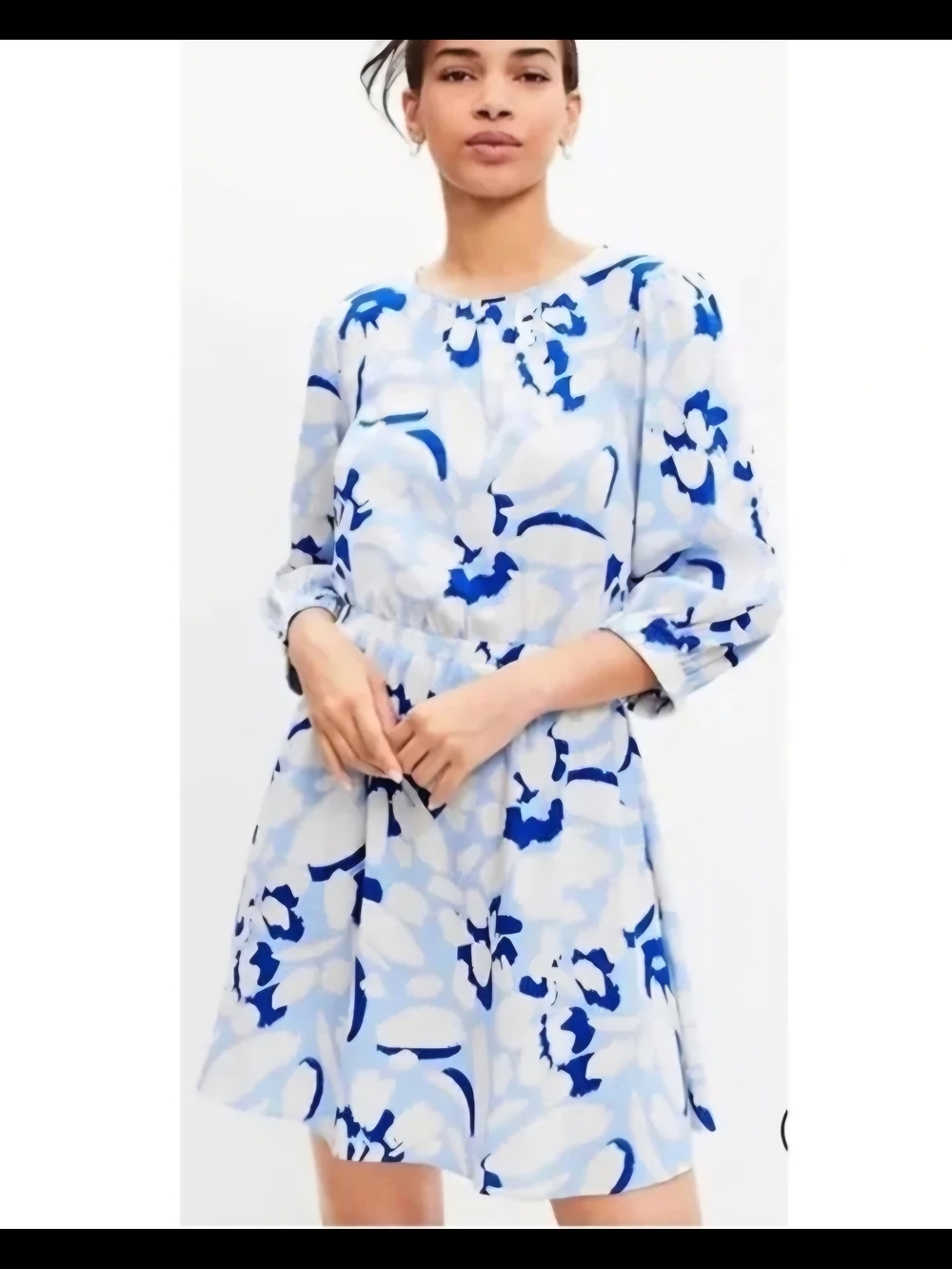 LOFT Linen Blend Blues & White Floral Dress Womens Large